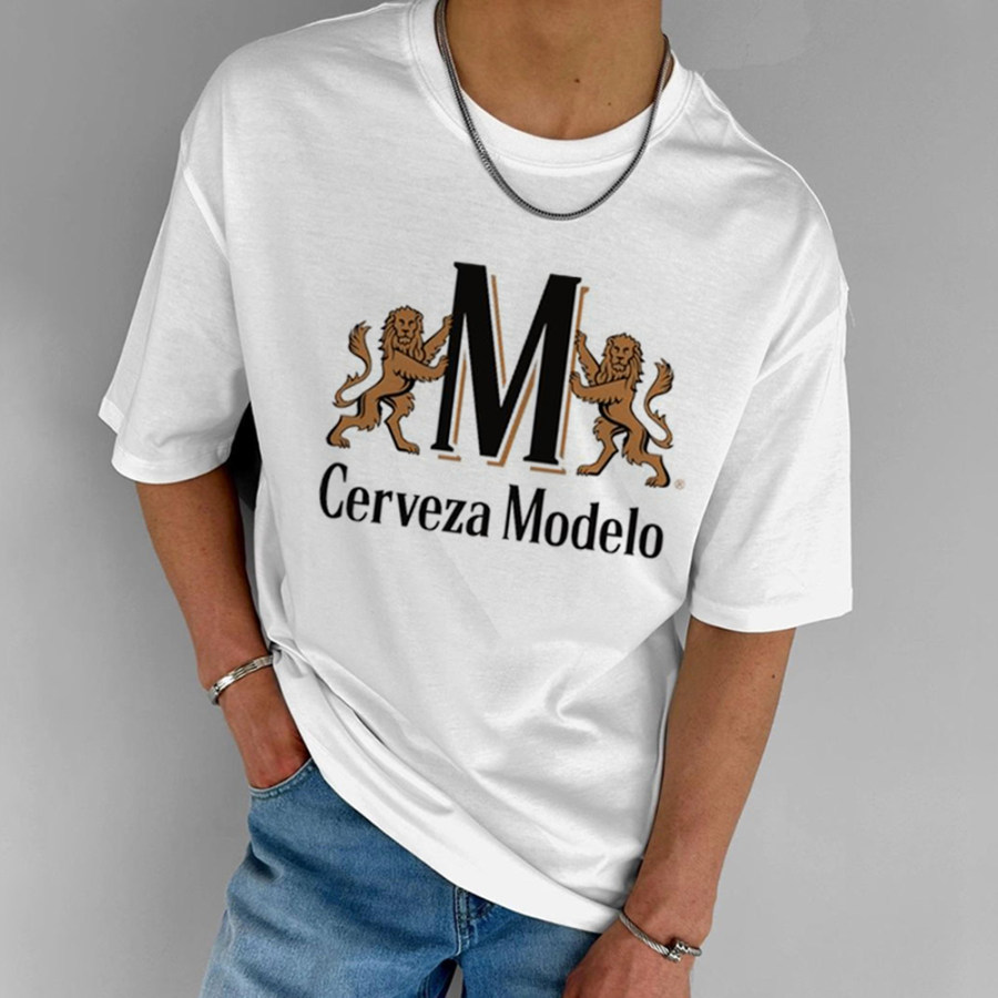 

Oversized Cerveza_Modelo Printed Short-sleeved Casual T-shirt