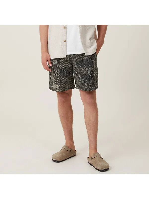 Men's Loose Fit Geometric Pattern Shorts - Timetomy.com 