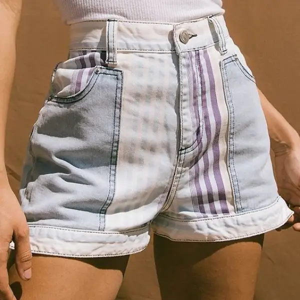 Fashion Striped Printing Middle Waist Cowboy Shorts - Leanarea.chimpone.com 