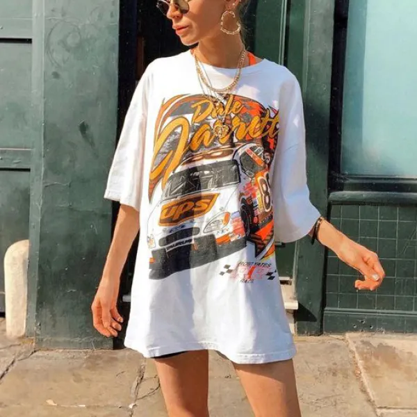 Women's Retro Print Long T-Shirt - Leanarea.chimpone.com 