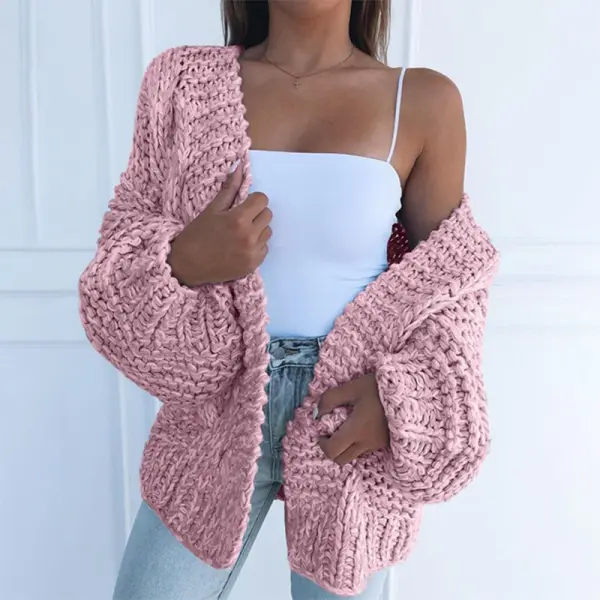 Long-sleeved plush loose plus size knit sweater with outer top - Leanarea.chimpone.com 