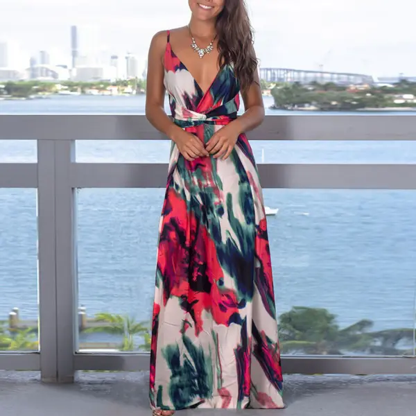 Fashion strap print beach dress - Leanarea.chimpone.com 