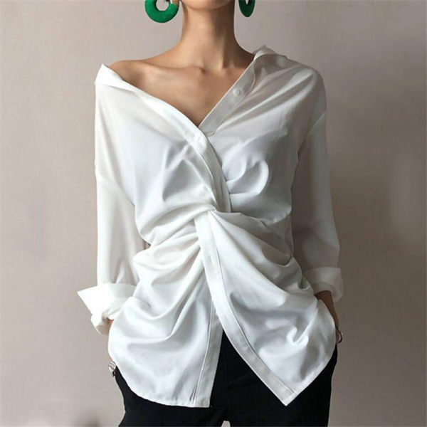 Women's Solid Color Twisted Pleated Shirt - ininrubystudio.com
