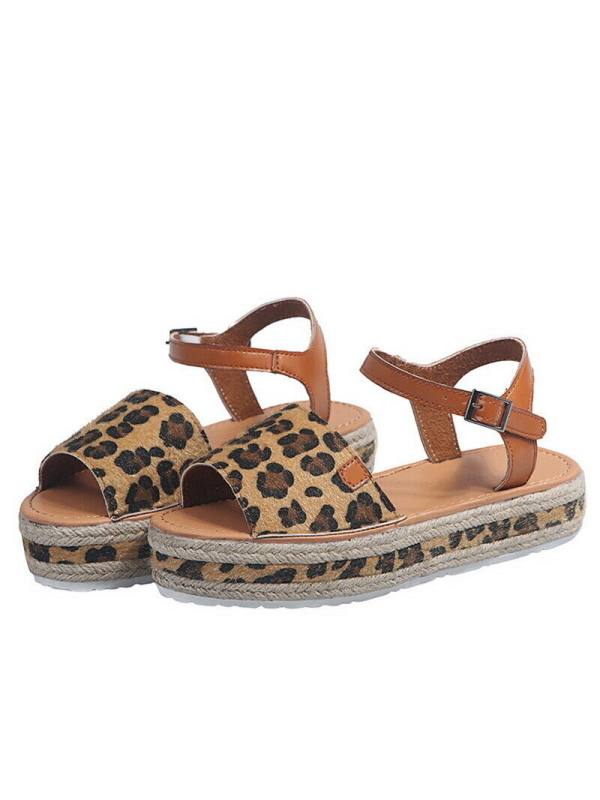 Animal print platform sandals with open toe breathable flat buckle ...