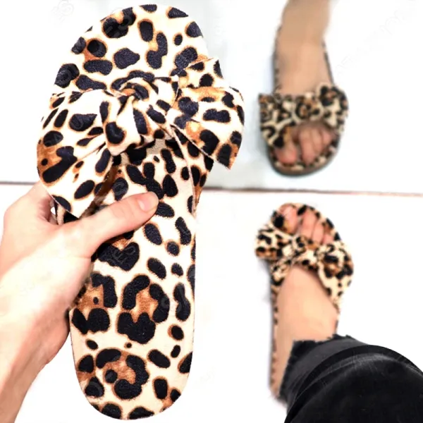 Fashion Leopard Bow Sandals and Slippers Cork Flat Slip - Leanarea.chimpone.com 