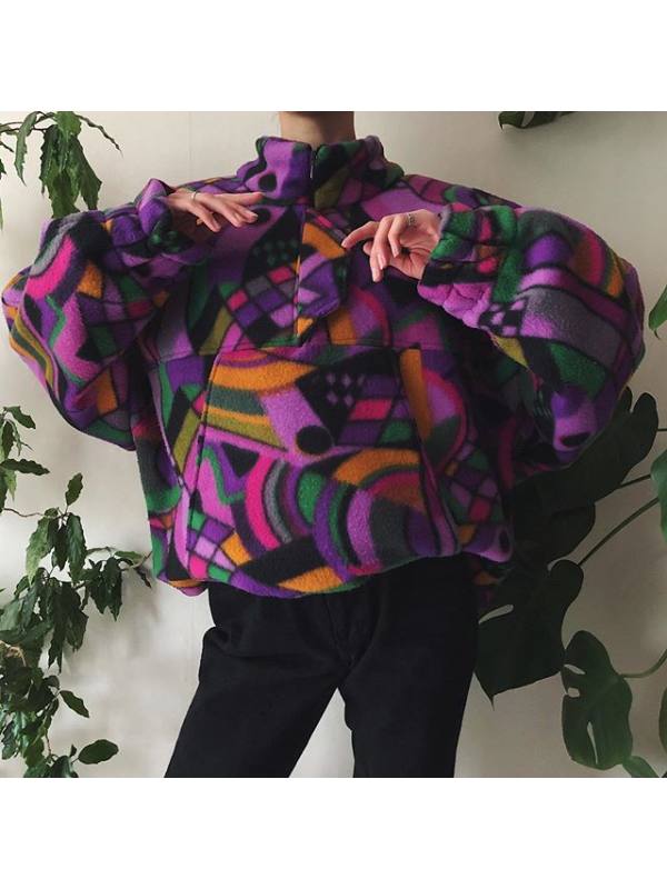 vintage printed colour round neck splicing sweatshirt