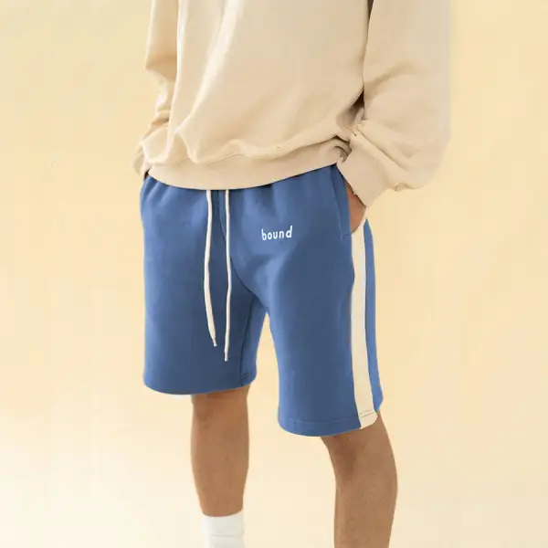 pantalones de chándal de rayas azules pantalones cortos deportivos casuales de moda - Faciway.com 