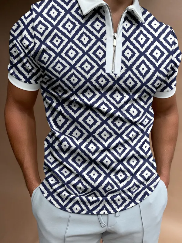 Geometric Colorblock Short-sleeved Polo Shirt - Oasisjoy.com 