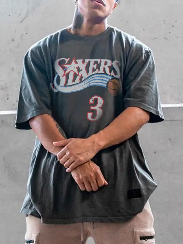 NBA Basketball Allen Iverson Vintage Print T-shirt - Oasisjoy.com 