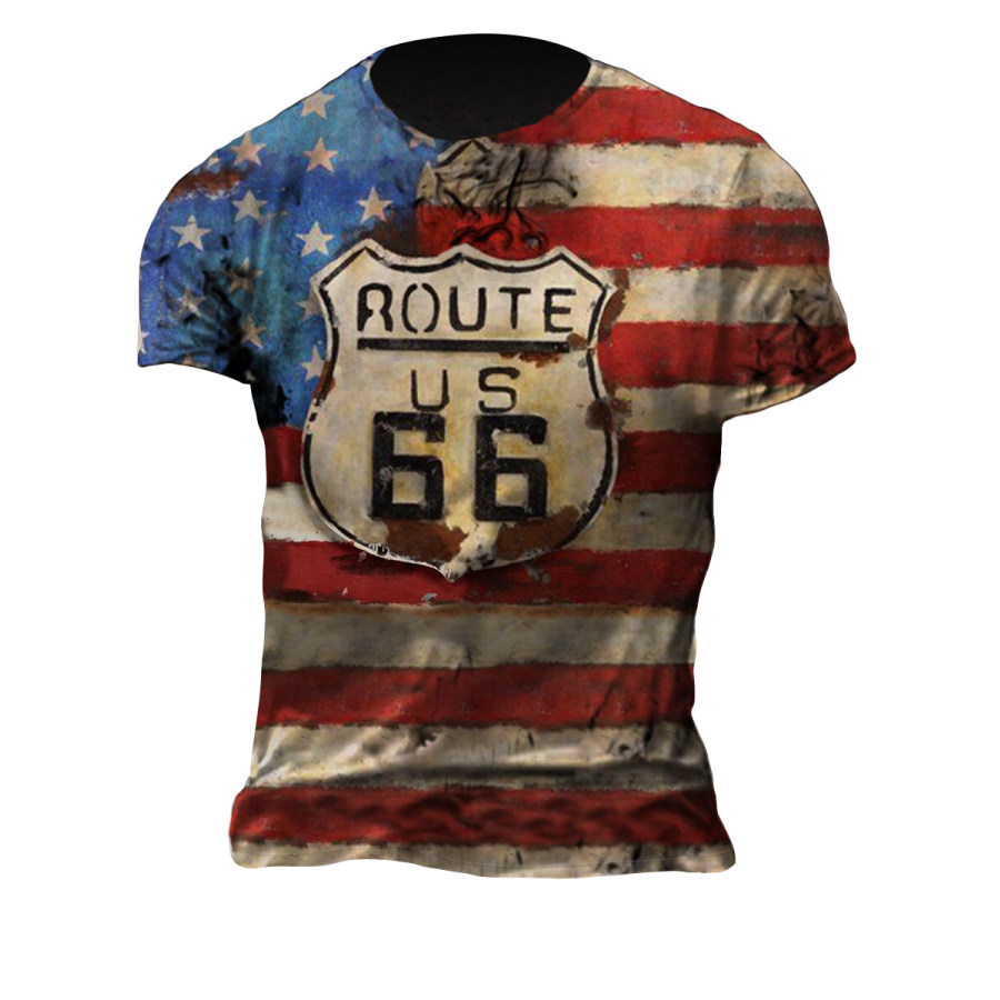 

Mens Crew Neck Route 66 Flag Short Sleeve Tops T-shirts