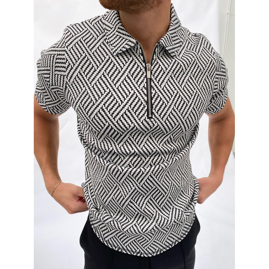 

Black And White Herringbone Jacquard Polo Shirt