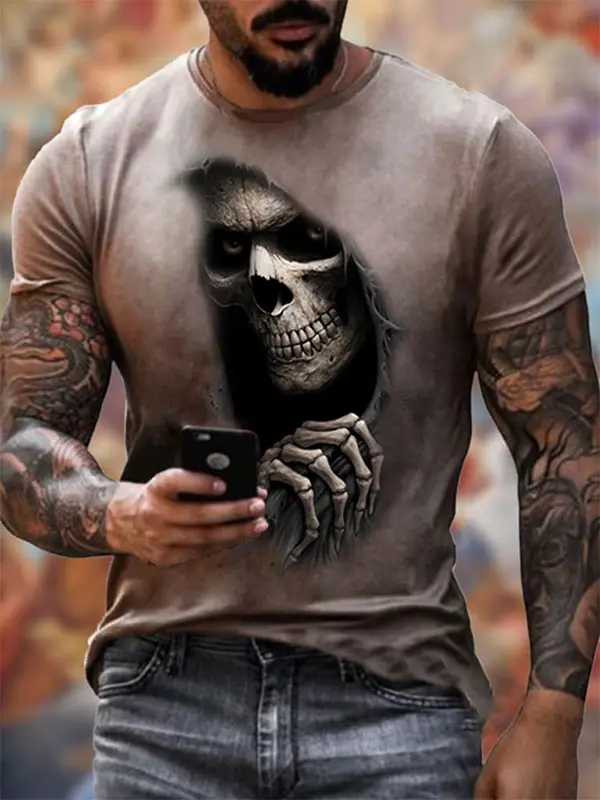 Cozy Men's T-shirt With Skull Print - Oasisjoy.com 