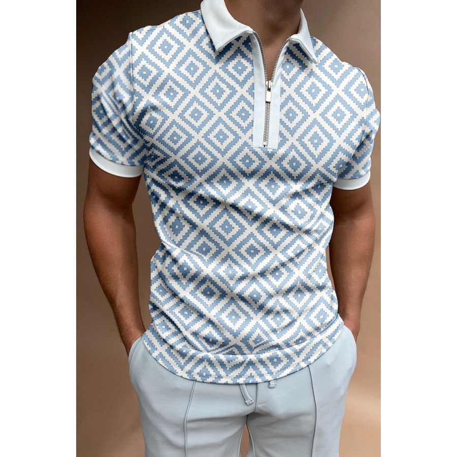 

Geometric Colorblock Short-sleeved Polo Shirt