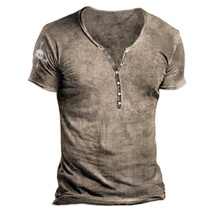 Mens Fashion Retro Army Green Deep V Neck T-Shirt