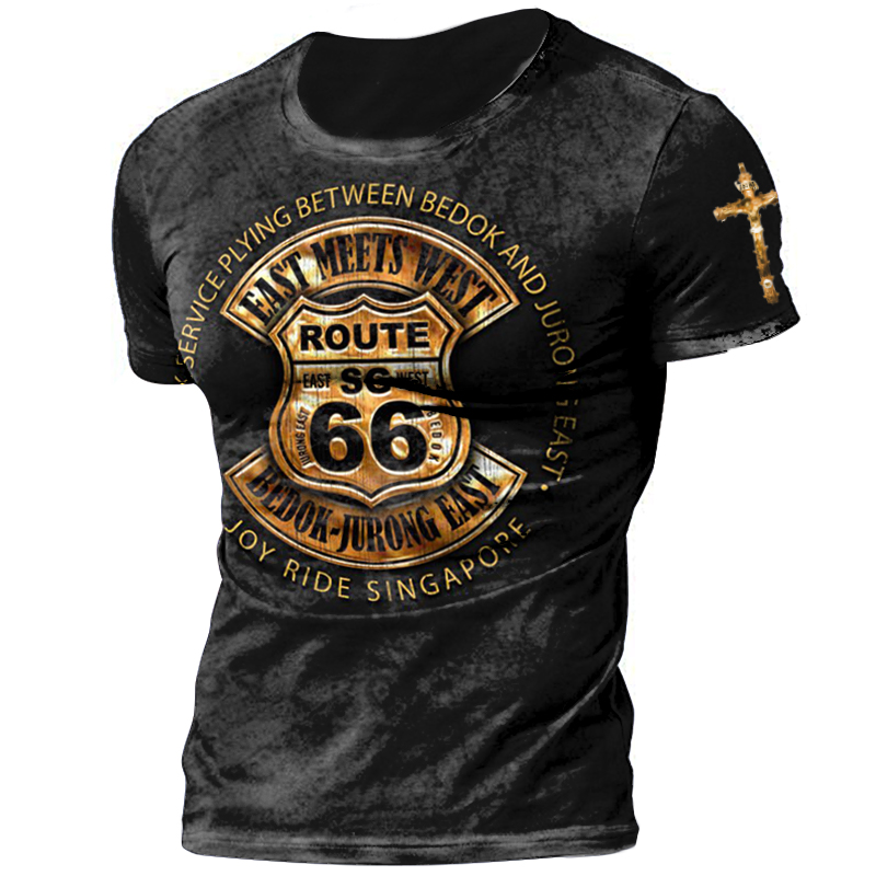 Men's Route 66 Outdoor Chic Comfortable And Breathable Retro Printed T-shirt