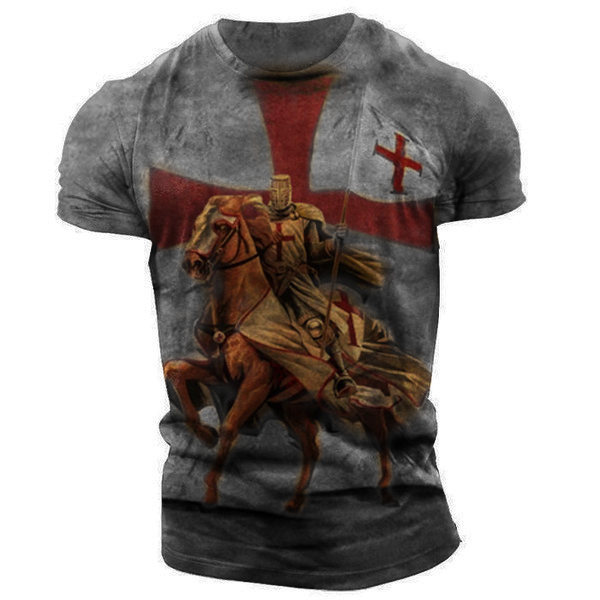 Men's Knight Templar Printed Chic Vintage Slim Fit Short-sleeved T-shirt