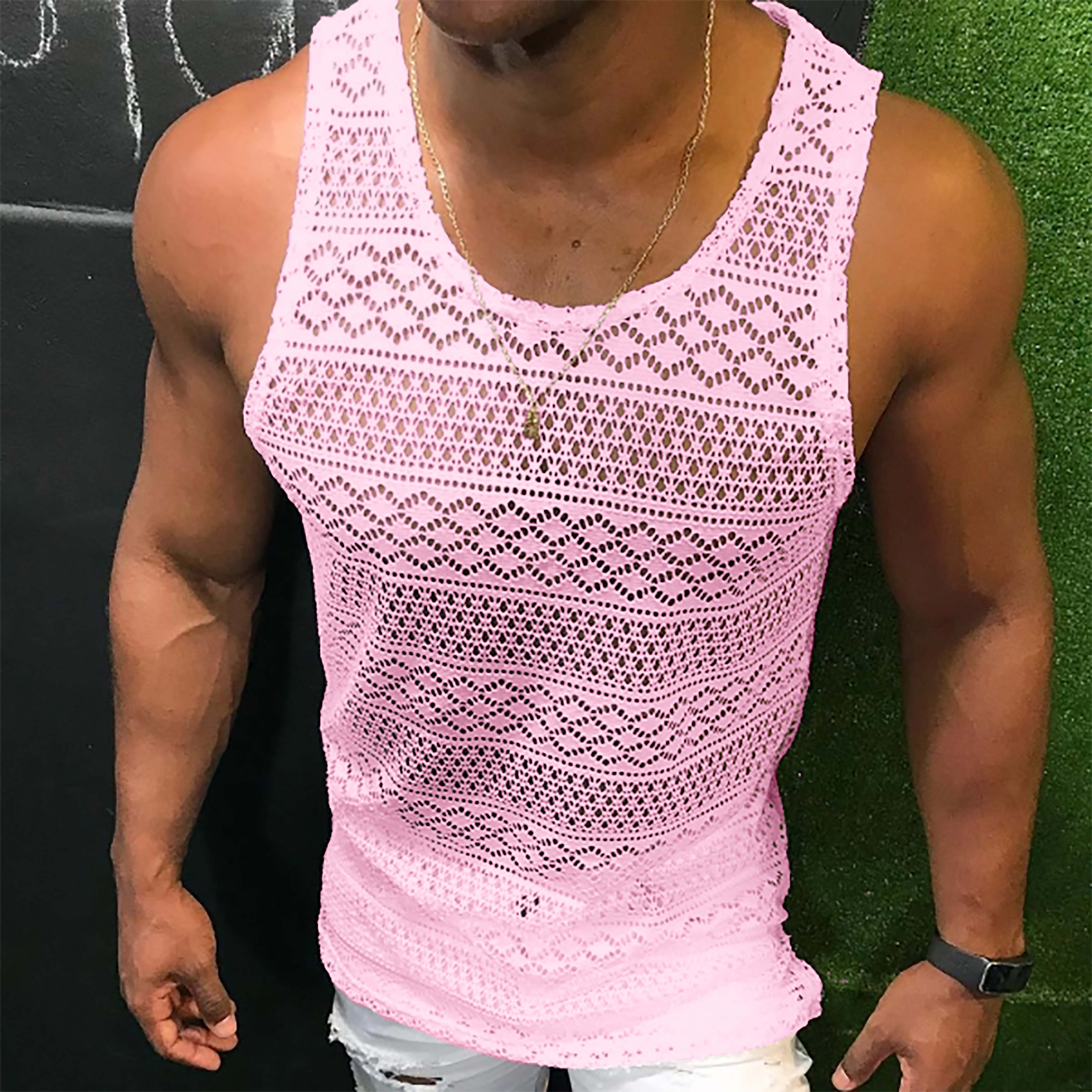 Patterned Grid See-through Sexy Chic Tank Top