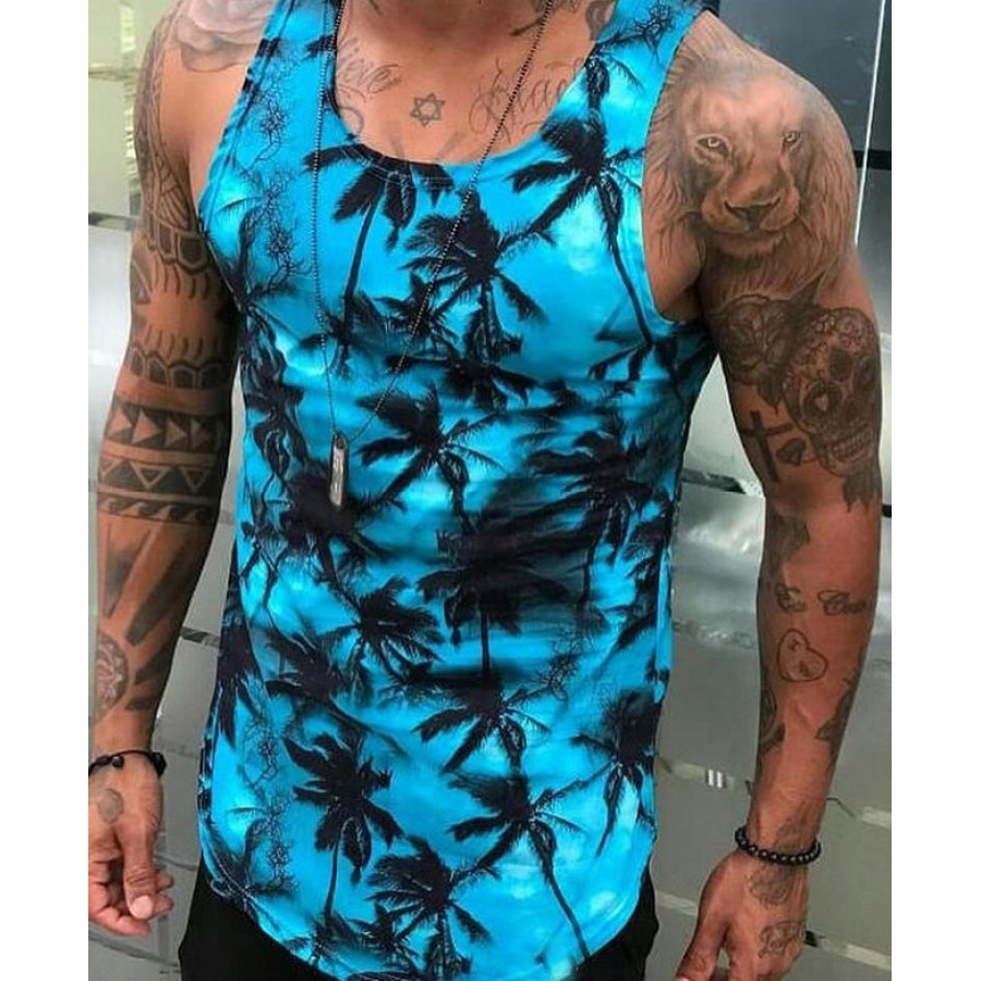

Casual Slim Beach Coconut Tree Print Vest