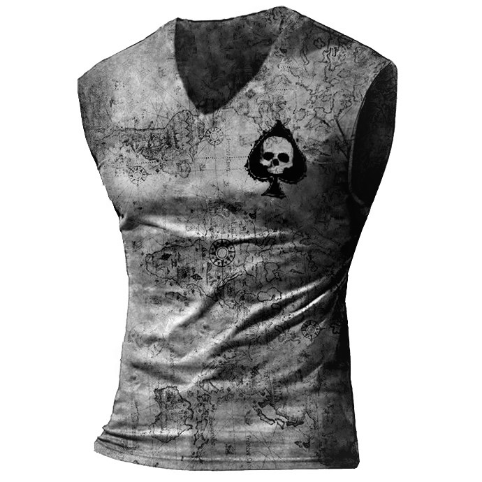 Mens Tactical Outdoor Old Chic World Map Skull Sports Vest