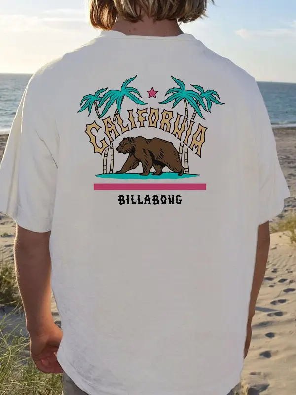 California brown bear print vintage T-shirt - Oasisjoy.com 