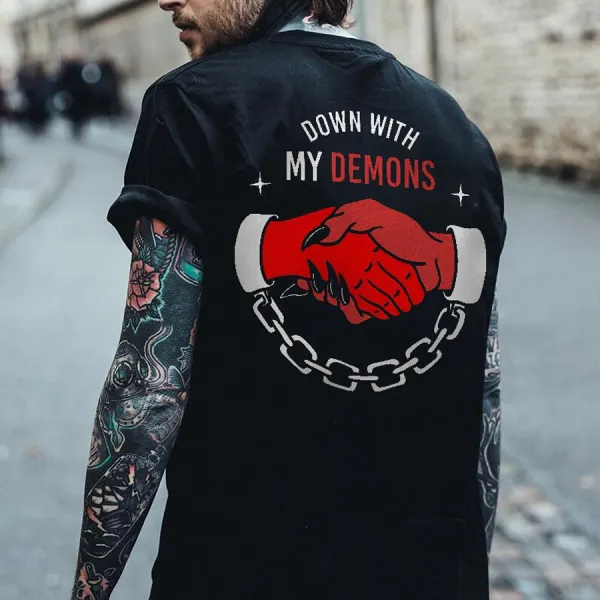 Camiseta De Algodón Con Estampado De Demonios Para Hombre - Fineesa.chimpone.com 