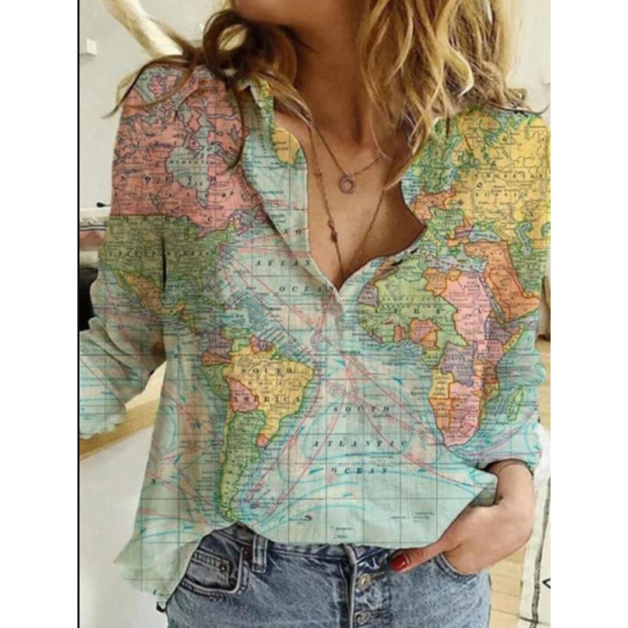 

Women's Map Print Casual Shirt