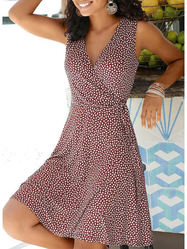 2021 Amazon WISH New European And American Summer Print Lace-Up Sleeveless Dress Women's - Oasisjoy.com 