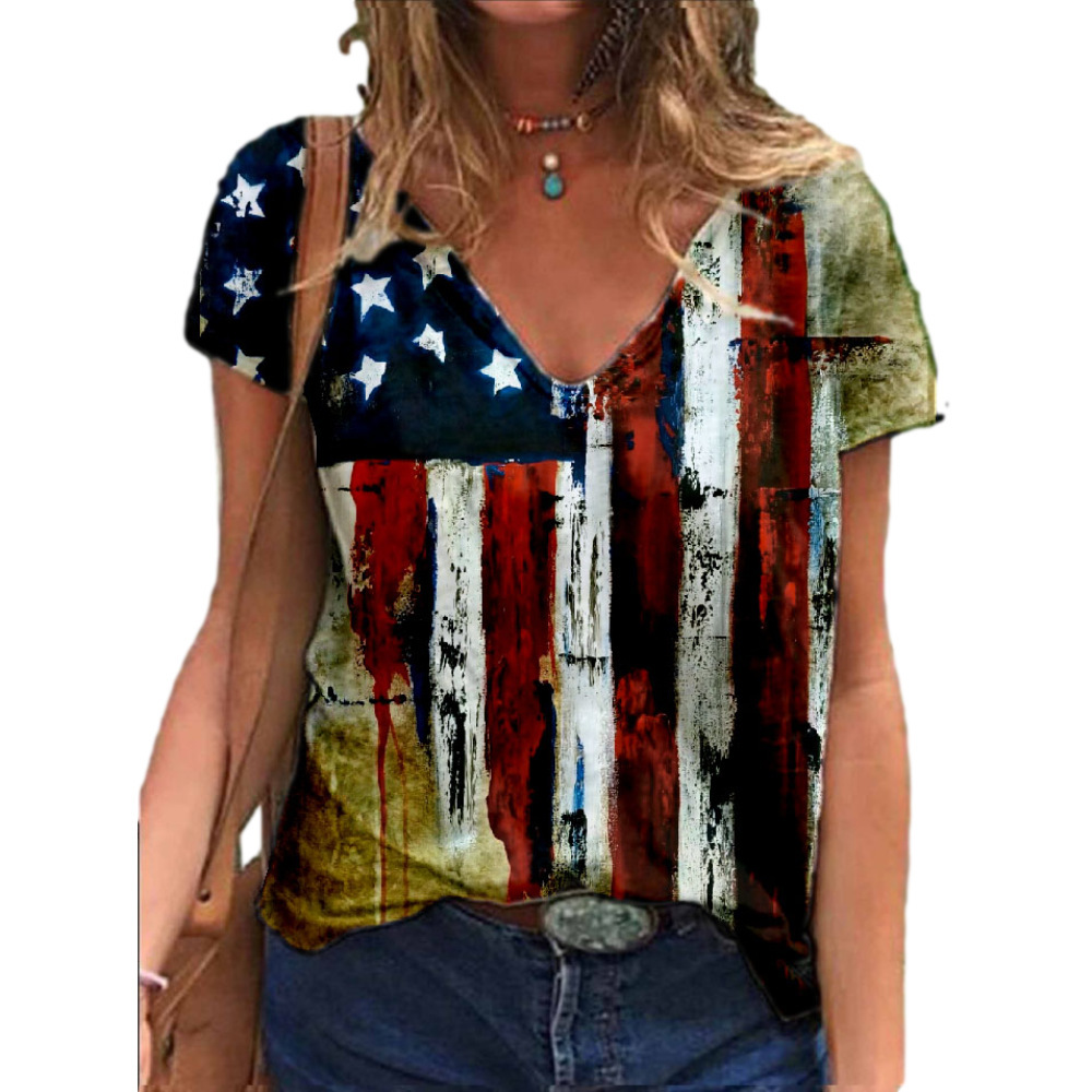 Women's American Flag Print Casual T Shirt