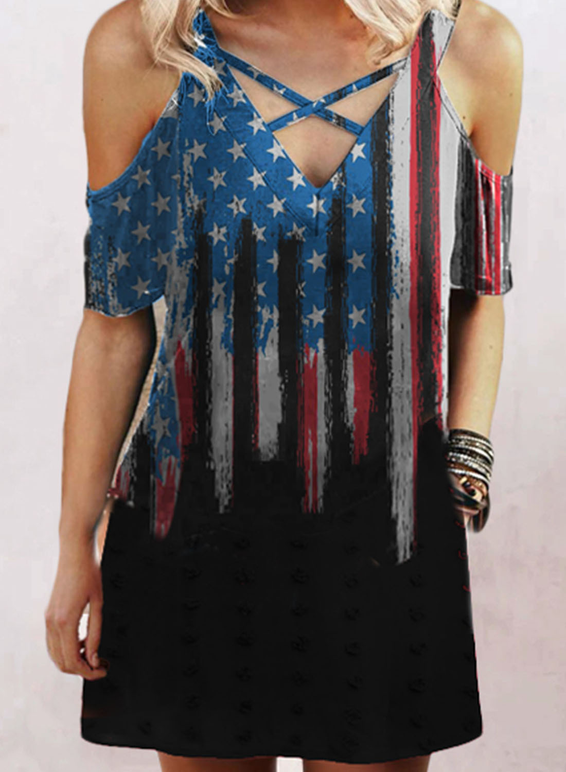 Women's American Flag Print Chic Short Sleeve Dress