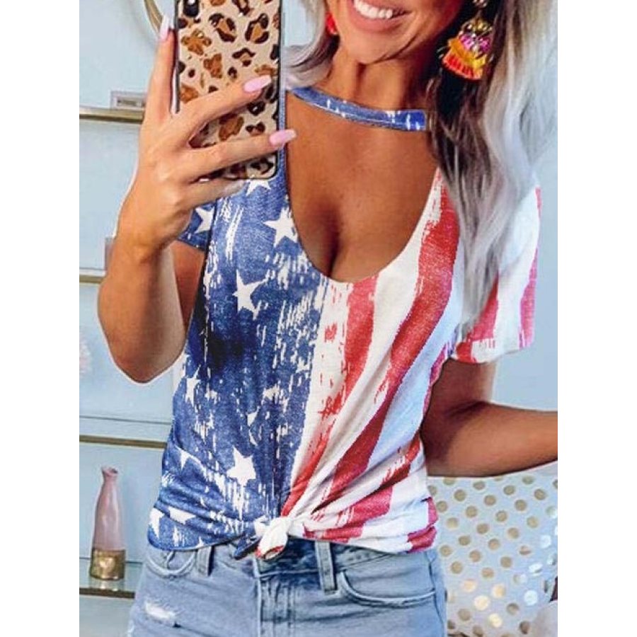 

Women's American Flag Print Casual T-Shirt