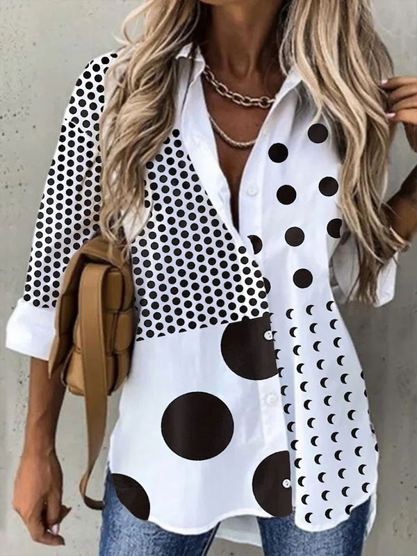 Ladies Fashion Print Lapel Long Sleeve Shirt