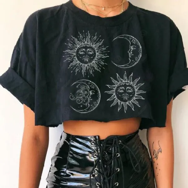 New Trend Sun And Moon Printed Short T-shirts - Leanarea.chimpone.com 