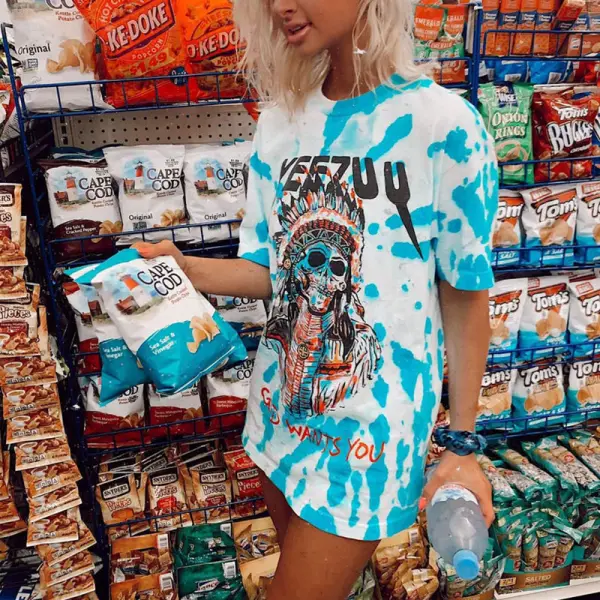 Casual Round Neck Short Sleeve Fashion Print Long T-shirt - Leanarea.chimpone.com 