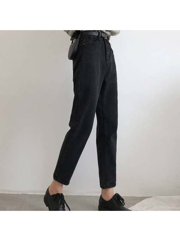 Fashion - jeans baggy female students show a thin high waist nine minutes small leg pants versatile pants - Inkshe.com 