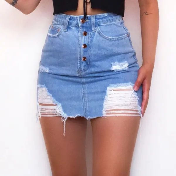 Fashionable summer hole denim skirt - Leanarea.chimpone.com 