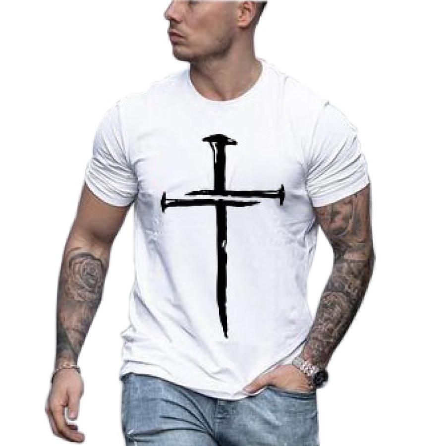 

Mens Cross Print Casual T-shirt
