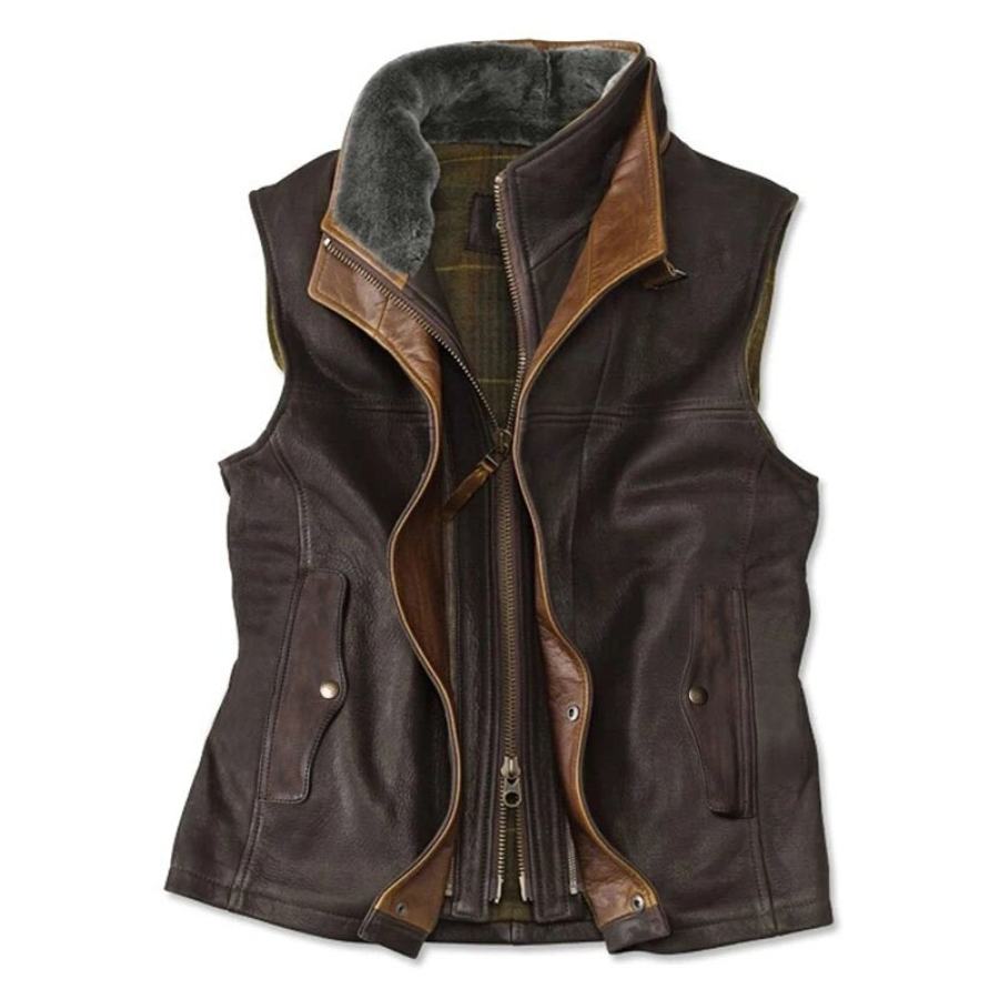 

Men's Vintage Fashion Zipper Double Layer Collar Lapel Vest