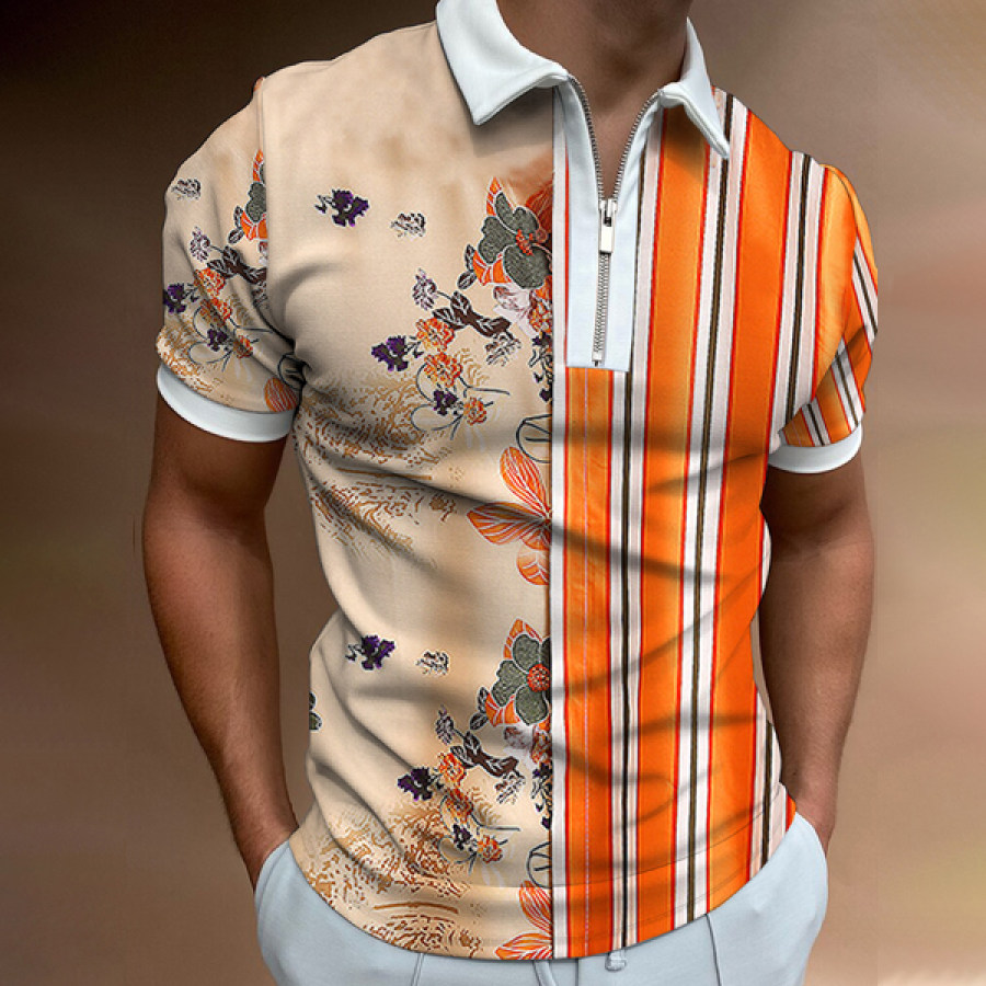

Men's Casual Summer Daily Striped Polo Collar Short Sleeve Polo Shirt