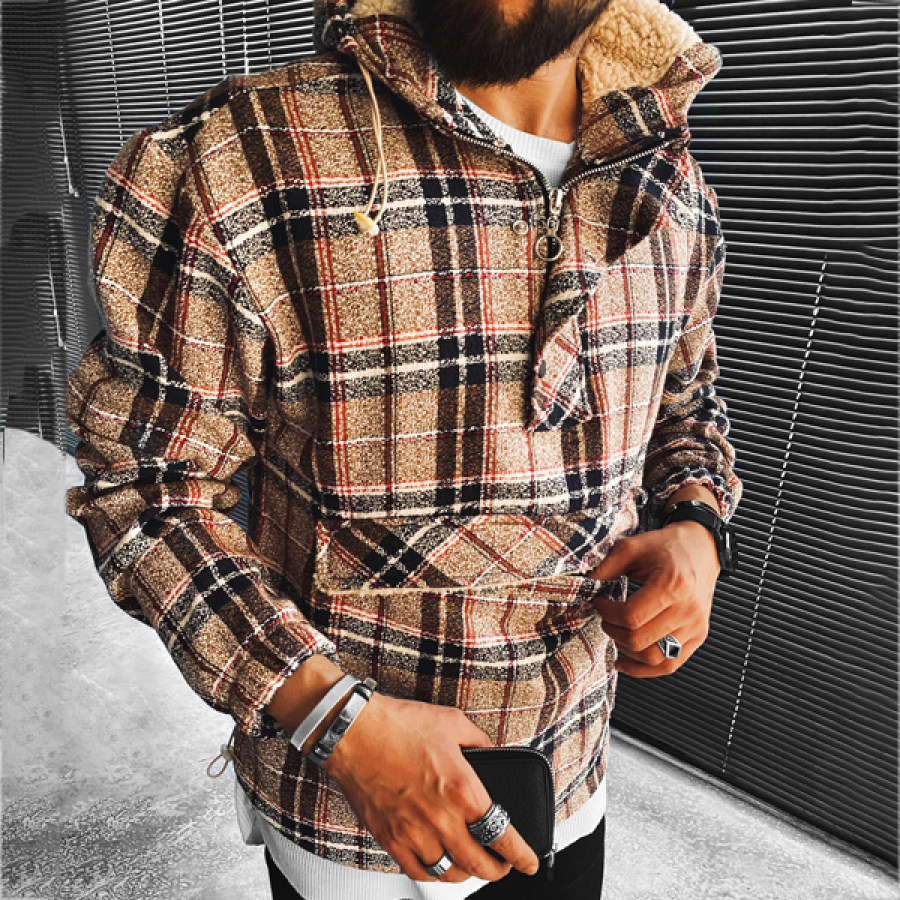 

Casual Fashion Plaid Hooded Sweatshirt