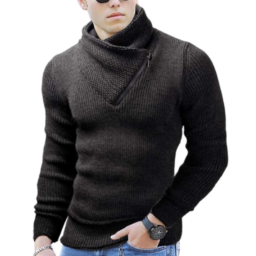 

Mens Fashion Black V-Neck Thick Knit