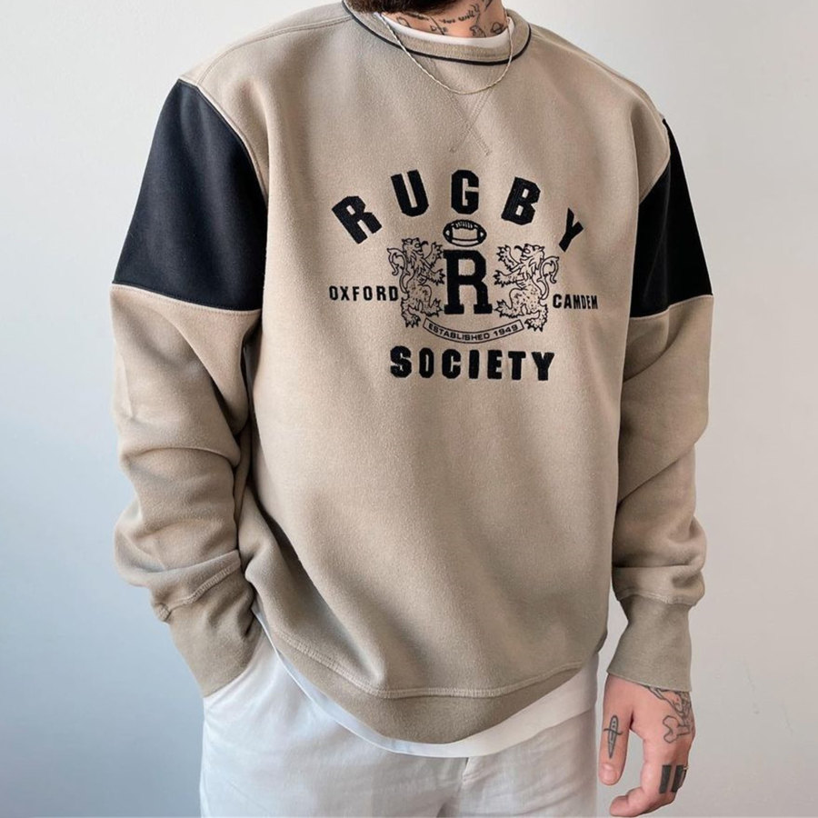 

Retro Unisex Colorblock Printed Crew Neck Sweatshirt