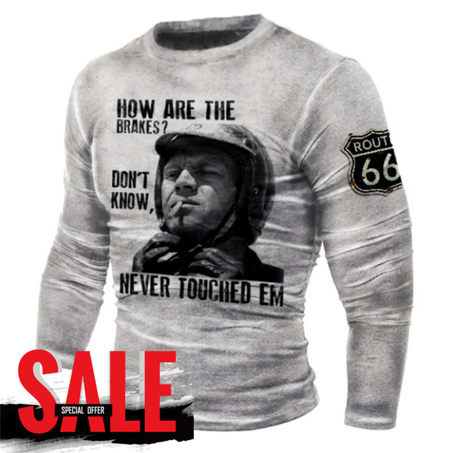

Men's Biker Motorcycle Steve McQueen Printed Outdoor Casual Long Sleeve T-Shirt
