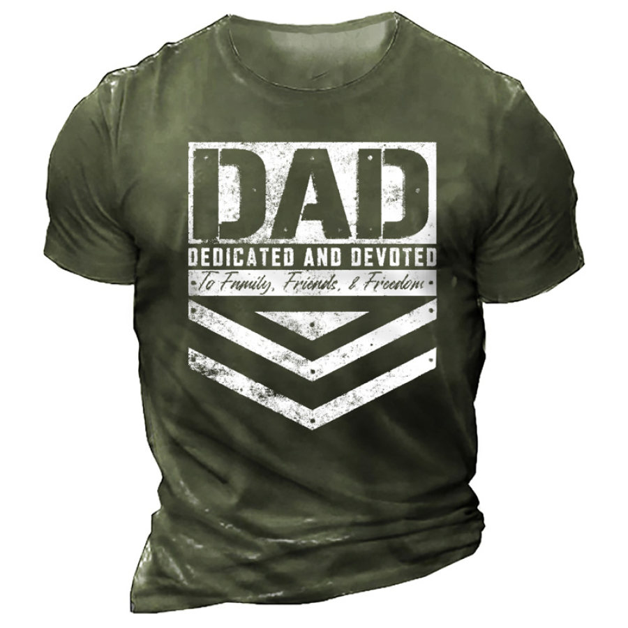 

Men's Dedicated Devoted Dad Print Cotton T-Shirt