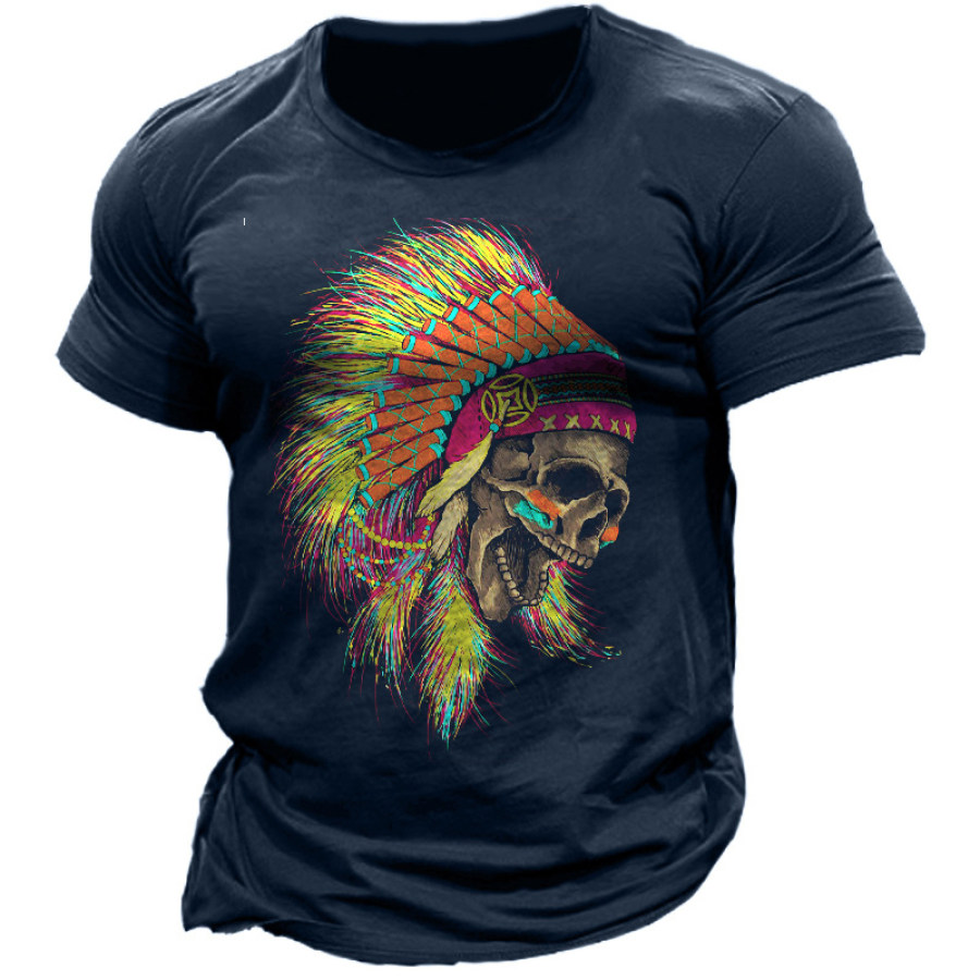 

Men's Indian Vintage Totem Print Cotton T-Shirt