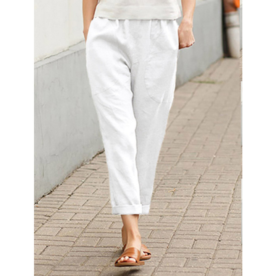 

Womens Solid Color Cotton And Linen Casual Pants