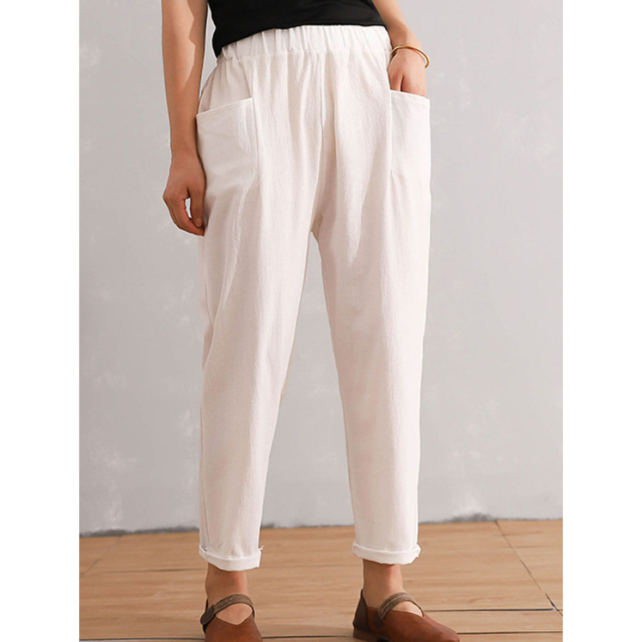 

Loose Casual Solid Color Elastic Waist Pants