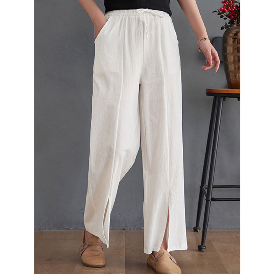 

Loose Casual Solid Color Elastic Waist Pants