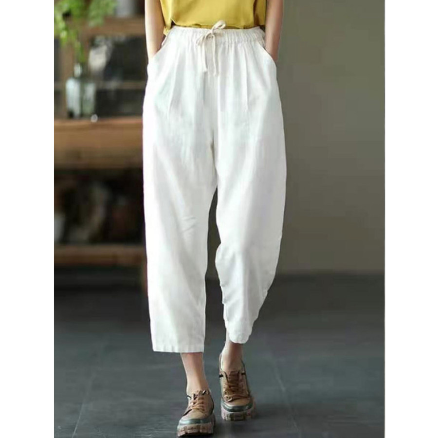 

Casual Loose Solid Color Elastic Waist Pants
