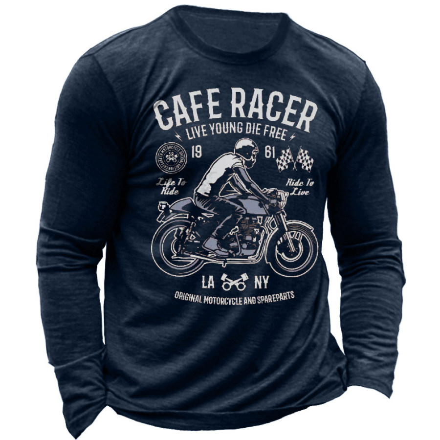 

Men's Motorcycle Road Trip Graphic Print Long Sleeve Cotton T-Shirt