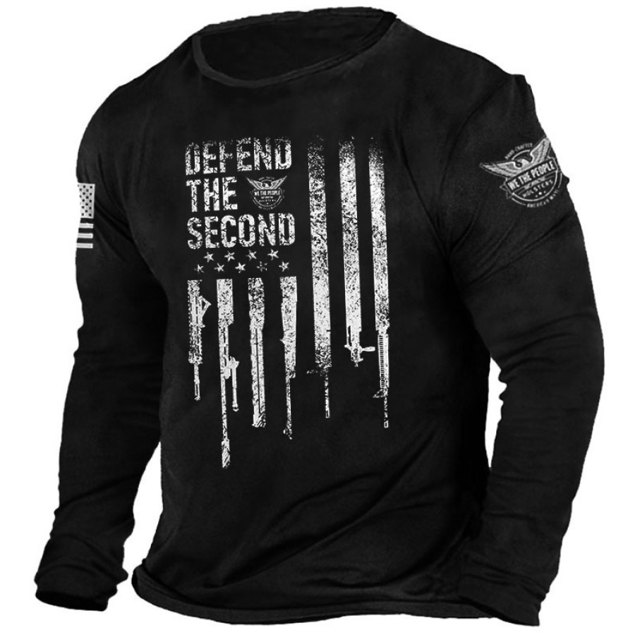 

Defend The Second Men's American Flag Print Long Sleeve Cotton T-Shirt